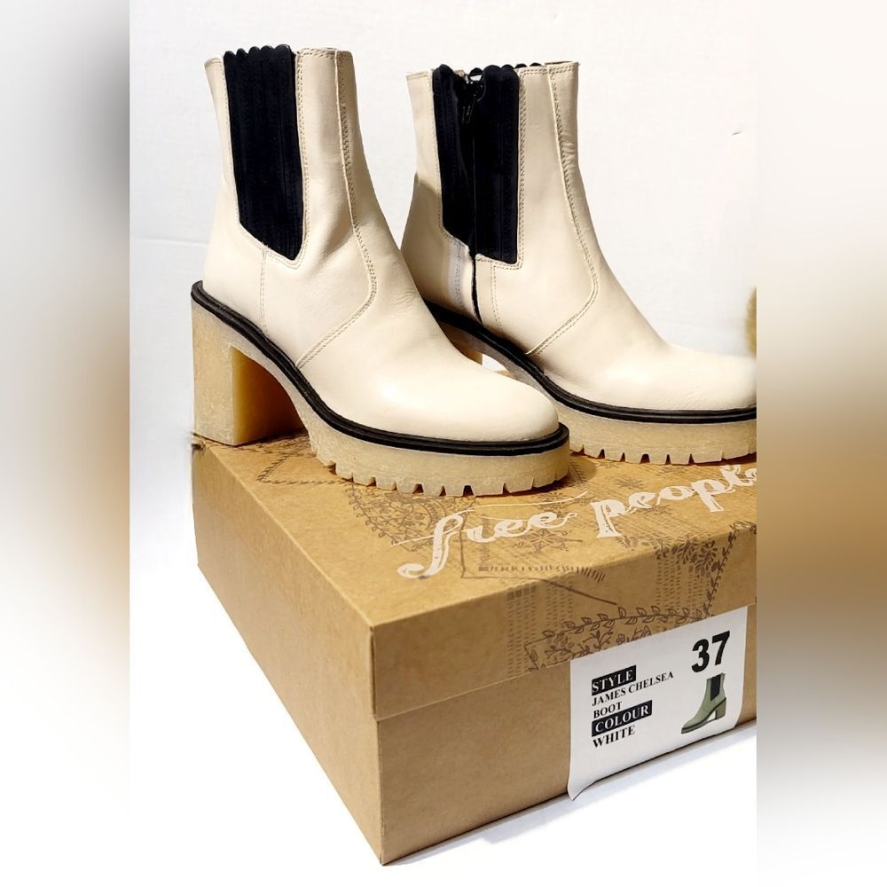 Free People James Chelsea Leather Zip Ankle Boots White Made in Spain, Size 37 - Picture 11 of 16